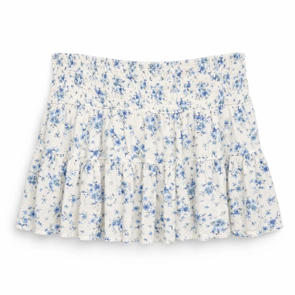 Garage Smocked Blue and White Floral Mini Skirt (053) - Picture 1 of 1